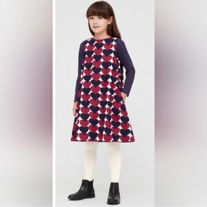 Good condition UNIQLO Marimekko Red and Blue Patterned Dress 7-8